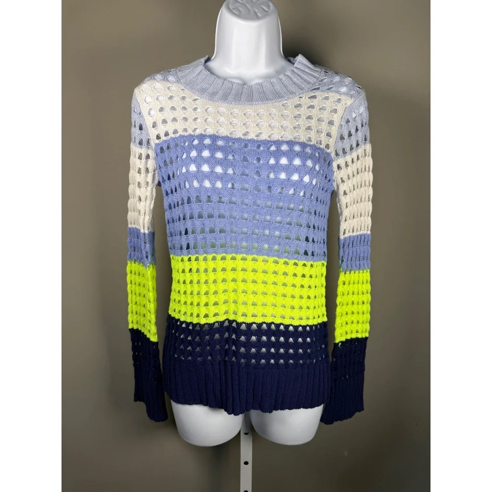 WISPR Silk Blend Pointelle Stripe Sweater XS Coastal Preppy Open Knit Resortwear